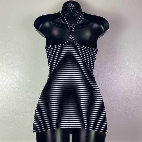 Lululemon Power Y Tank *Luon Black White Stripe Built In Bra Shelf - Picture 7 of 9